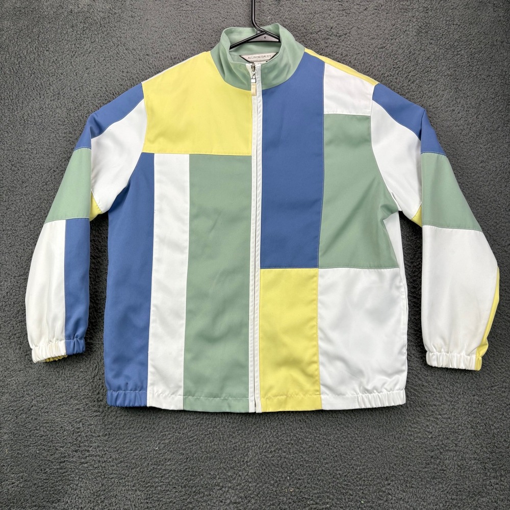 Allison Daley Womens Colorblock Patchwork Full Zip Jacket Blue Yellow Green‎ 14